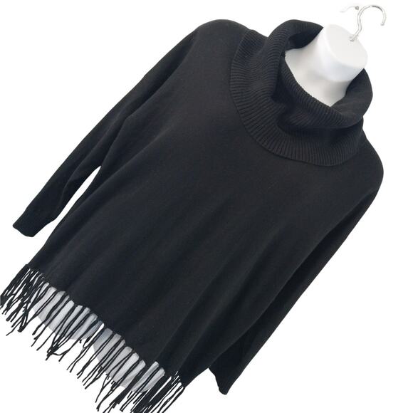 MICHAEL KORS! STRIKING BLACK KNIT, OVERSIZED, FRINGED COWL SWEATER! SZ 2X - Picture 1 of 11